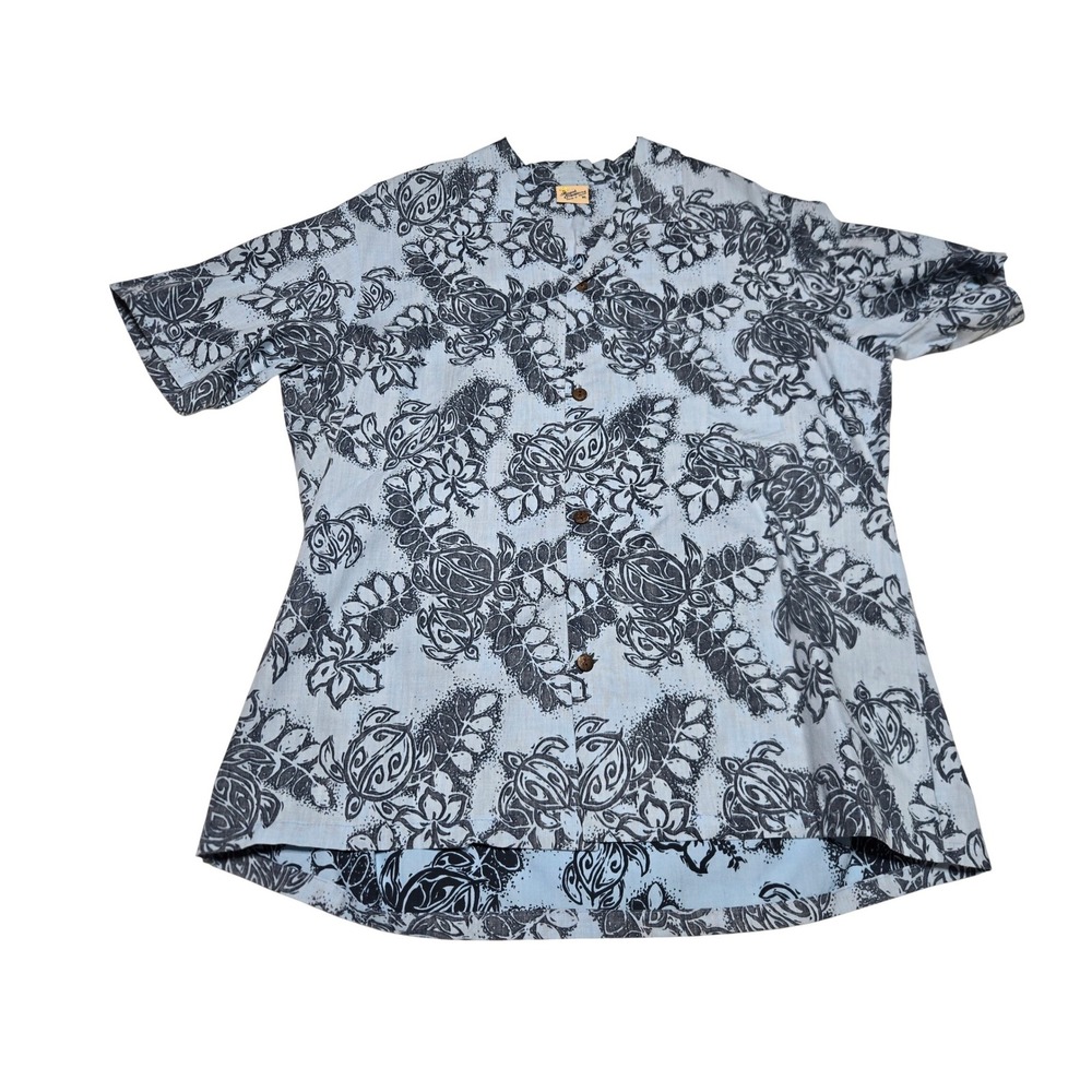 Royal Creations Hawaiian Turtle Print Camp Shirt‎ Blue Made in Hawaii XL
